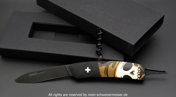 Schweizer Taschenmesser SWIZA D03, All Black (AllBlack) SKULL HEAD